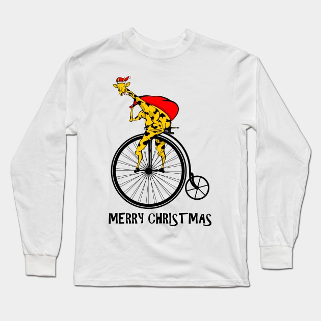 Funny Giraffe riding a bike Chritmas Long Sleeve T-Shirt by mailboxdisco